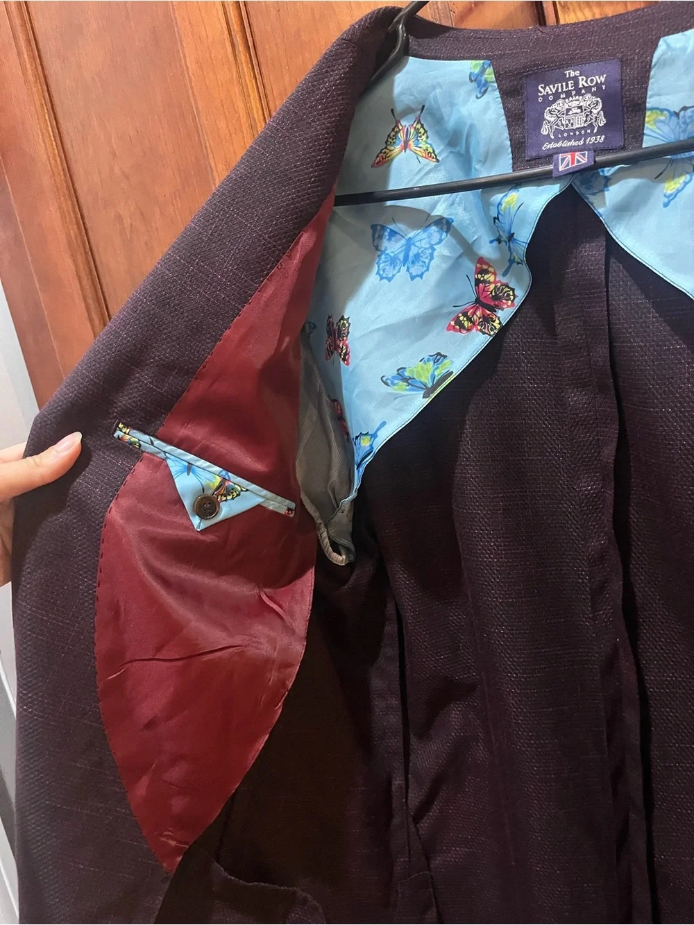 Men's Maroon Blazer 44L the Savile Row Company Shoreditch butterfly lining